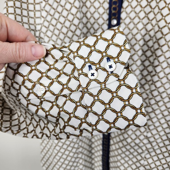 Talbots NWOT Petites Chain Button Down Blouse 12P Chain Print Navy White Gold - Picture 5 of 15